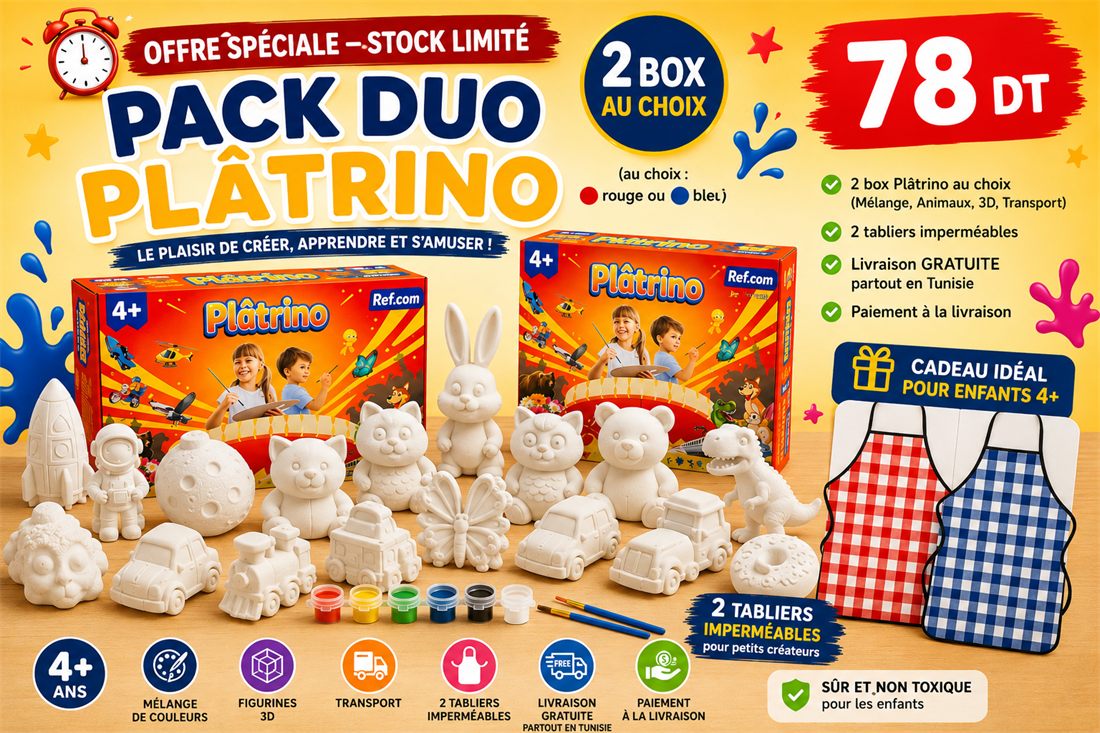 Pack Duo Plâtrino — 2 box au choix + 2 tabliers offerts à 78 DT