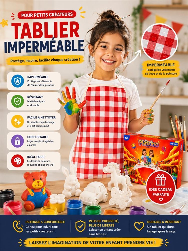 Tablier imperméable rouge Plâtrino — protège les vêtements de la peinture